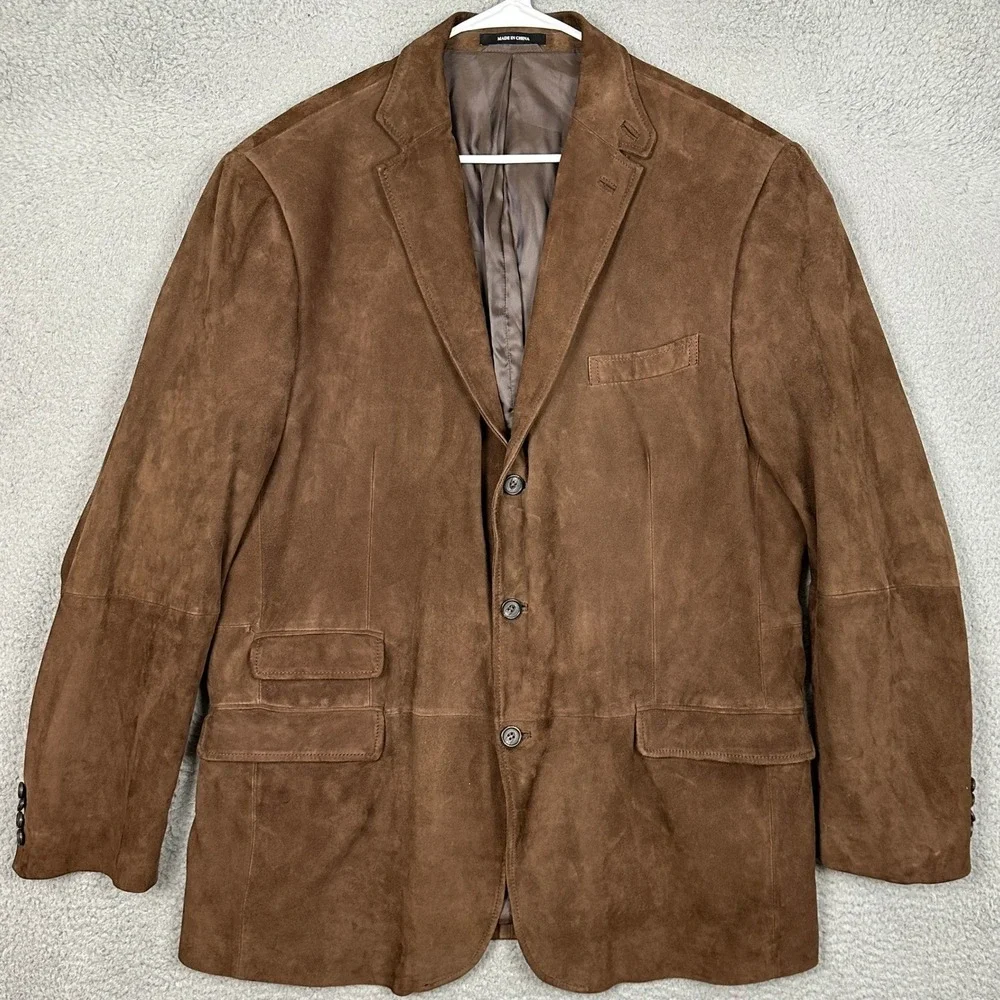 Lauren Ralph Lauren Blazer Mens 48L Slim Brown Suede 100% Leather Sport Coat